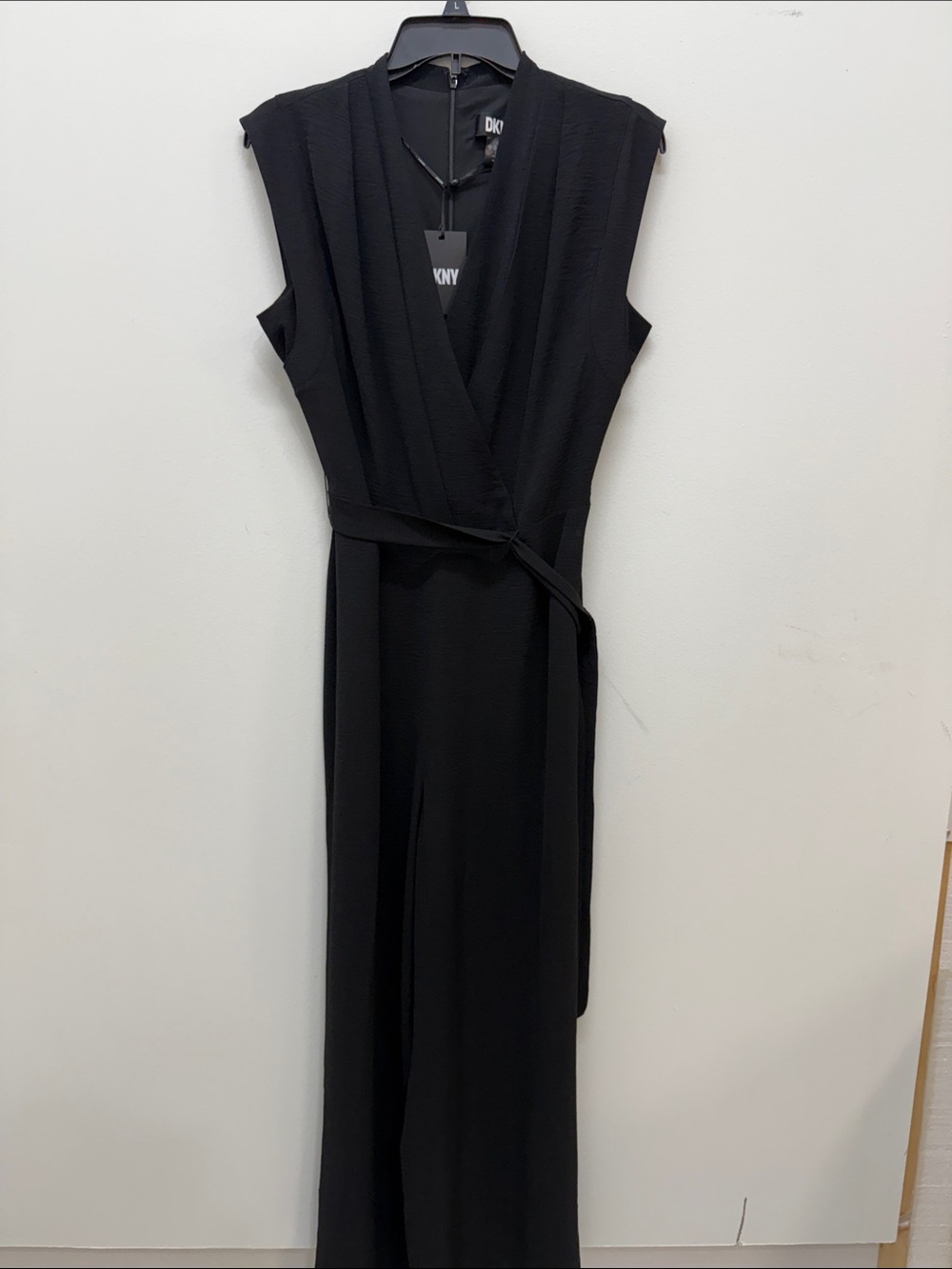 DKNY Black Sleeveless Faux-Wrap Maxi Dress